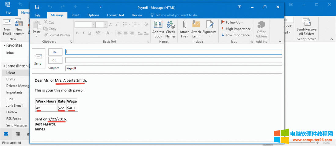 合并了的 Outlook 邮件