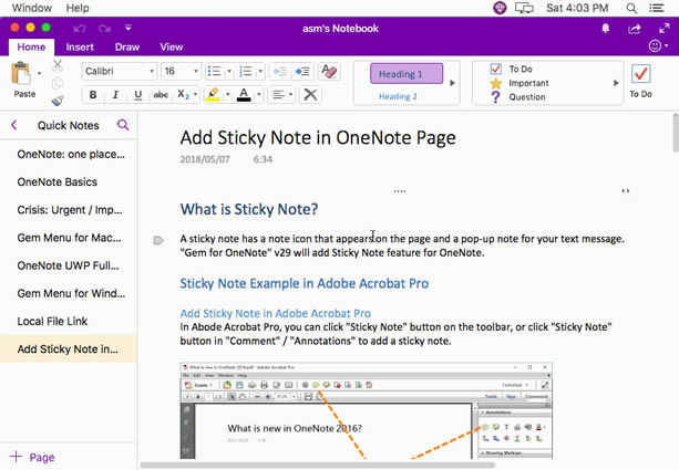 使用珍宝菜单 Gem Menu for Mac OneNote 保存选中的内容为 HTML 文件。