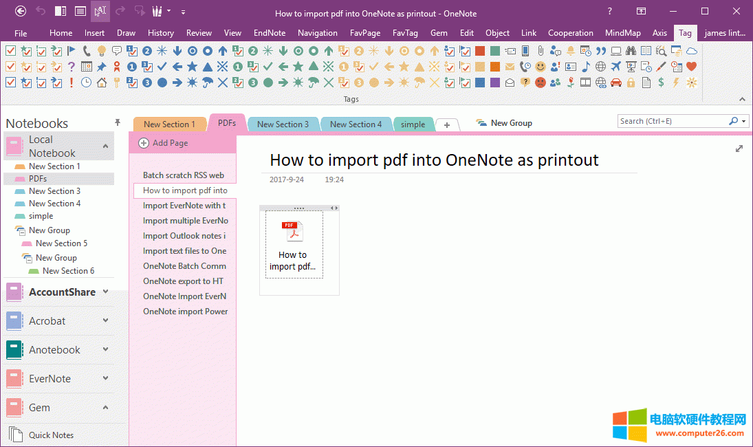 ת OneNote ҳ棬 PDF 