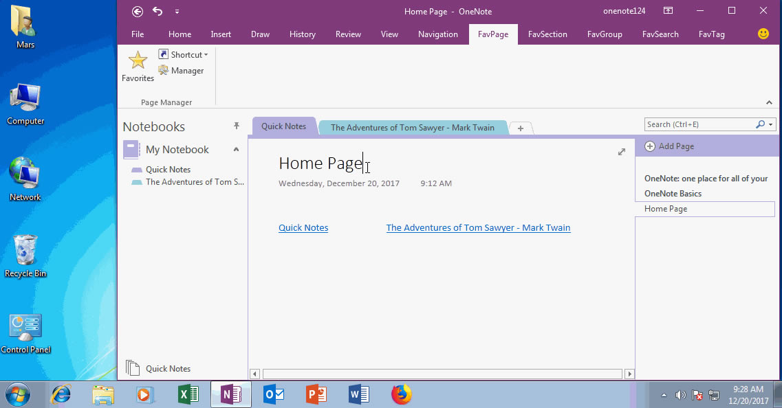 Լ OneNote ҳ Home Page