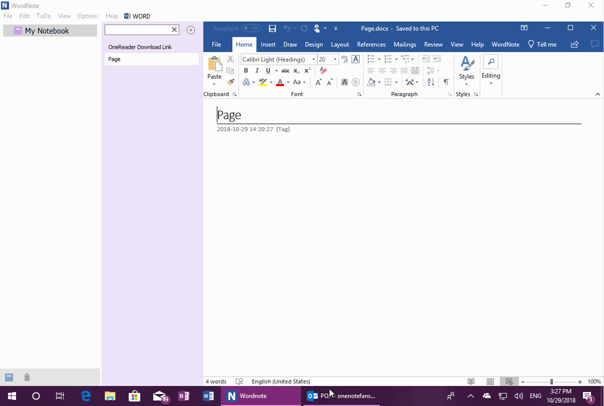 ʹ WordNote “ظ”ֱõǰҳظ Outlook ʼ