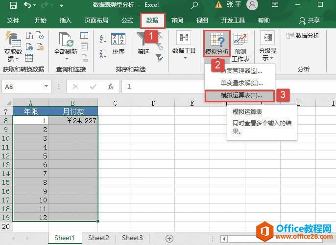 Excel 单变量数据表图解3
